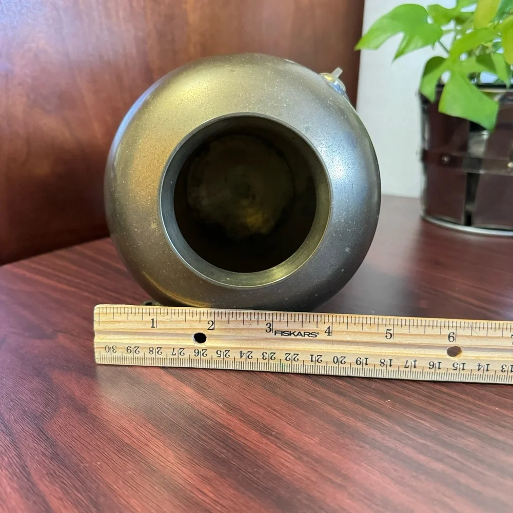 Vintage RIH Solid Brass, 8” Ring Handles Flower Vase, Flared Lip, Made In India